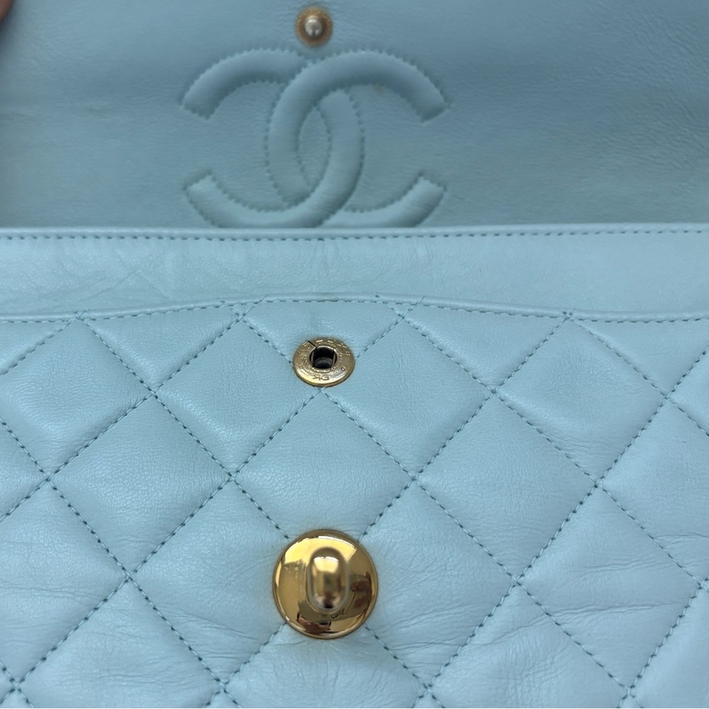 Chanel Classic Flap Lambskin Baby Blue 24K GHW - Picture 13 of 14